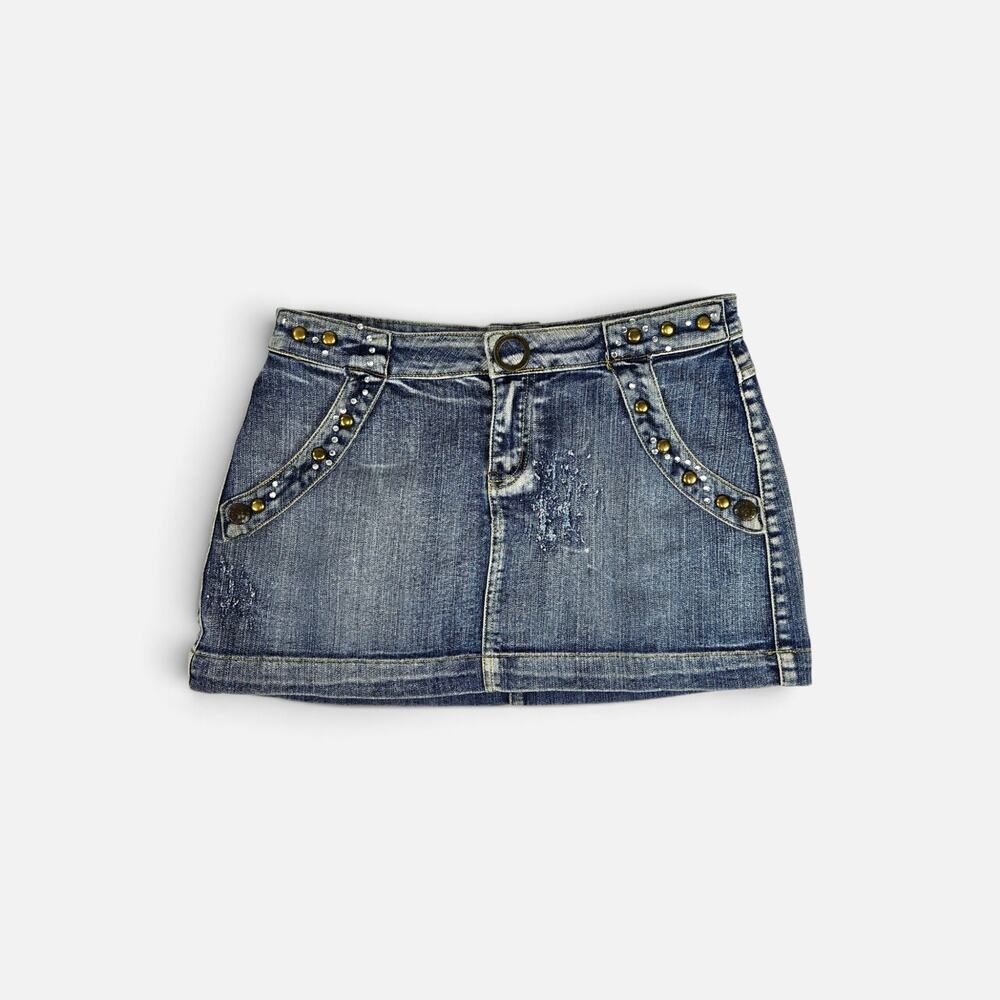 Y2K Euro Denim Micro Mini Skirt Studded Subversive - Size Medium